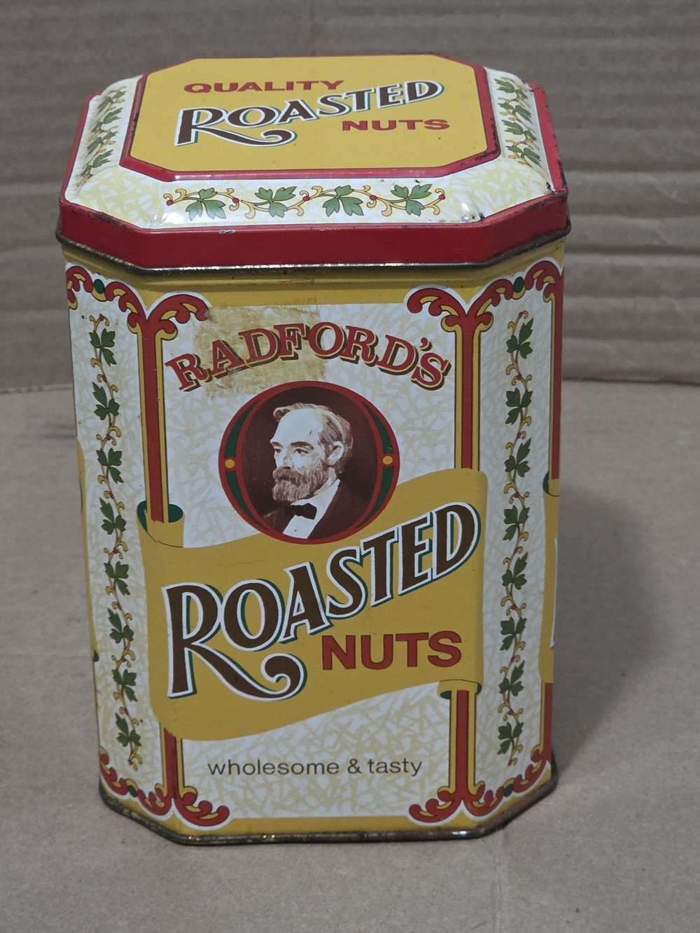 Vintage Yellow Roasted Nuts Decorative Tin